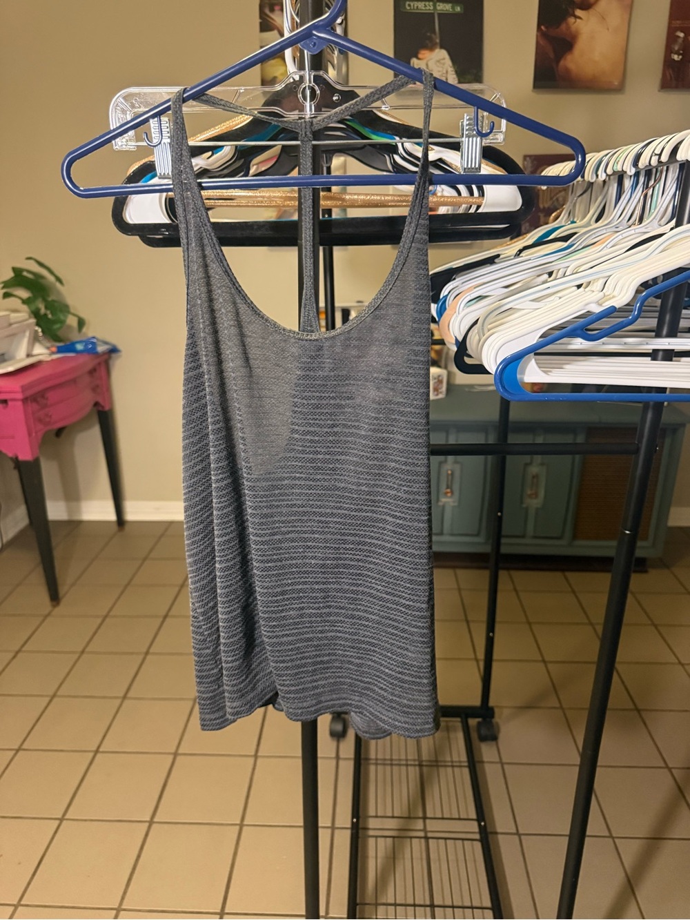 Nike Gray Striped Knit Tank Top